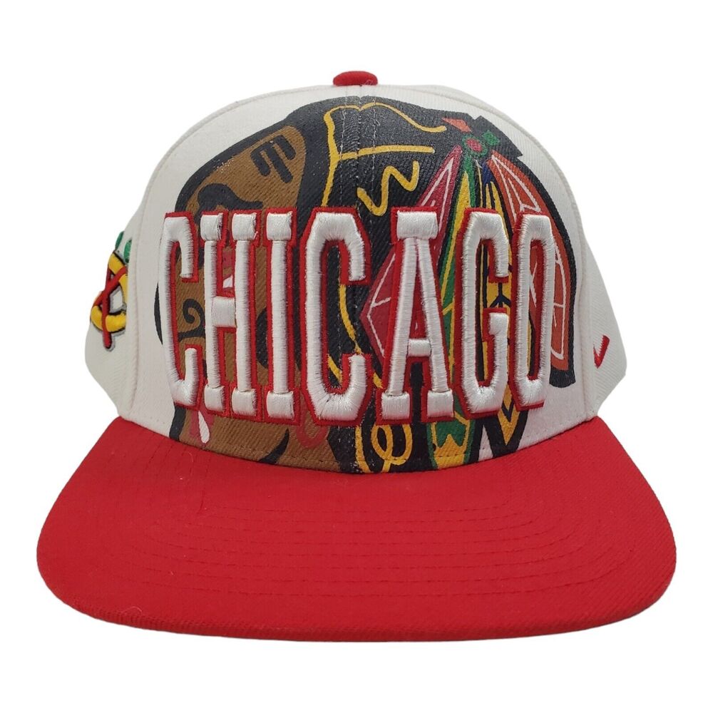 CHICAGO BLACKHAWKS Hat Cap Adult White Red Snapback Spell Out ZEPHYR NHL Hockey